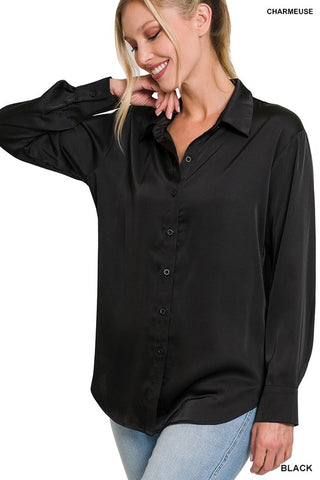 SATIN CHARMEUSE BUTTON FRONT SHIRT