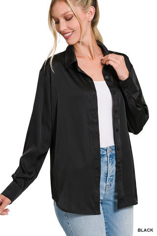 SATIN CHARMEUSE BUTTON FRONT SHIRT