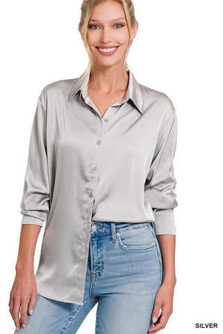 SATIN CHARMEUSE BUTTON FRONT SHIRT