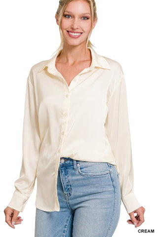 SATIN CHARMEUSE BUTTON FRONT SHIRT