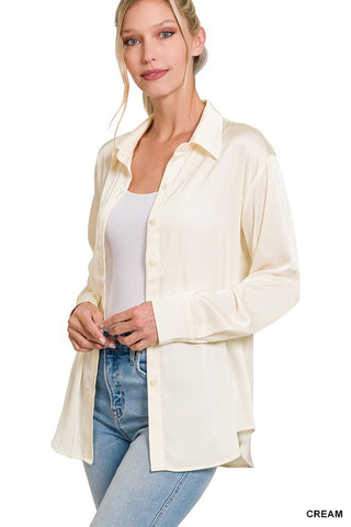 SATIN CHARMEUSE BUTTON FRONT SHIRT