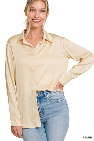 SATIN CHARMEUSE BUTTON FRONT SHIRT