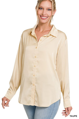 SATIN CHARMEUSE BUTTON FRONT SHIRT