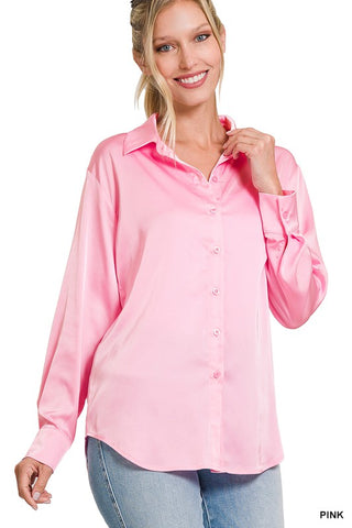 SATIN CHARMEUSE BUTTON FRONT SHIRT