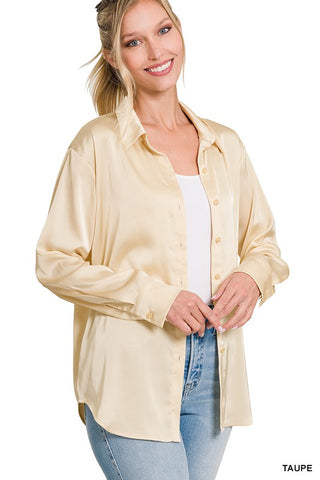 SATIN CHARMEUSE BUTTON FRONT SHIRT