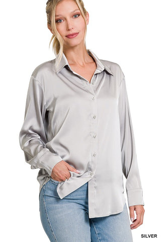 SATIN CHARMEUSE BUTTON FRONT SHIRT