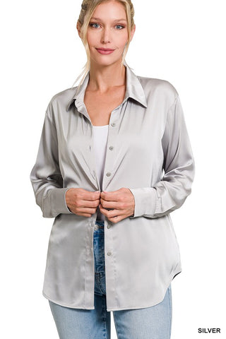 SATIN CHARMEUSE BUTTON FRONT SHIRT