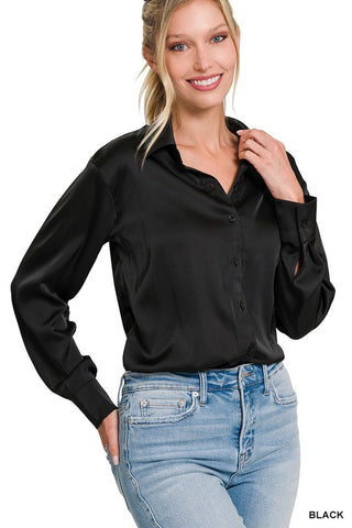 SATIN CHARMEUSE BUTTON FRONT SHIRT