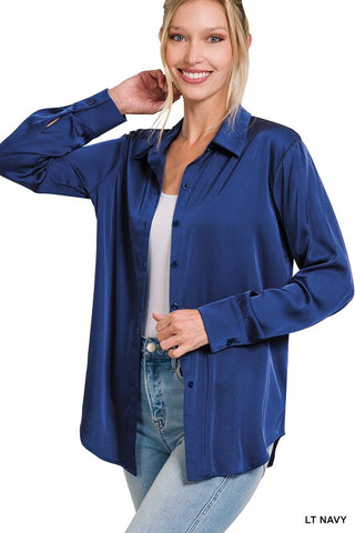 SATIN CHARMEUSE BUTTON FRONT SHIRT