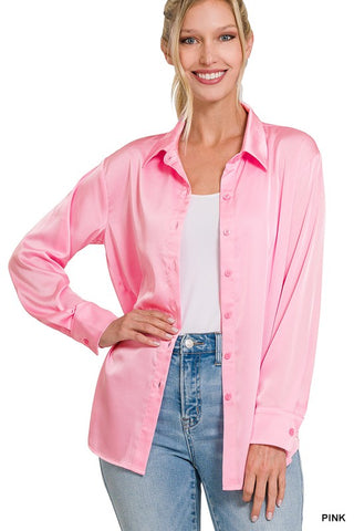 SATIN CHARMEUSE BUTTON FRONT SHIRT