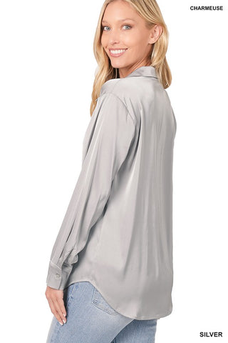 SATIN CHARMEUSE BUTTON FRONT SHIRT