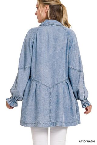 CHAMBRAY SHIRT MINI DRESS WITH POCKETS