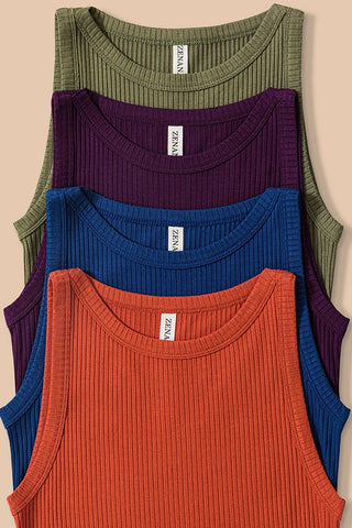 SOFT RIBBED TIGHT CREW NECK TANK TOP