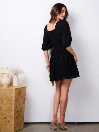 WOMEN'S SHORT PUFF SLEEVE DETAILED TIERED MINI DRESS