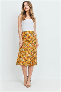 Mustard Flower Print Skirt