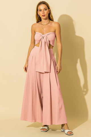 TIE FRONT TUBE TOP & WIDE LEG PANTS SET